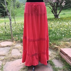 Old Navy Coral Maxi Skirt with Crochet Detail